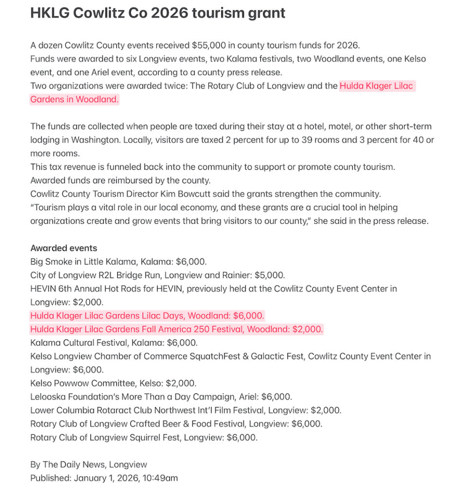 2026 Cowlitz County Tourism Grant